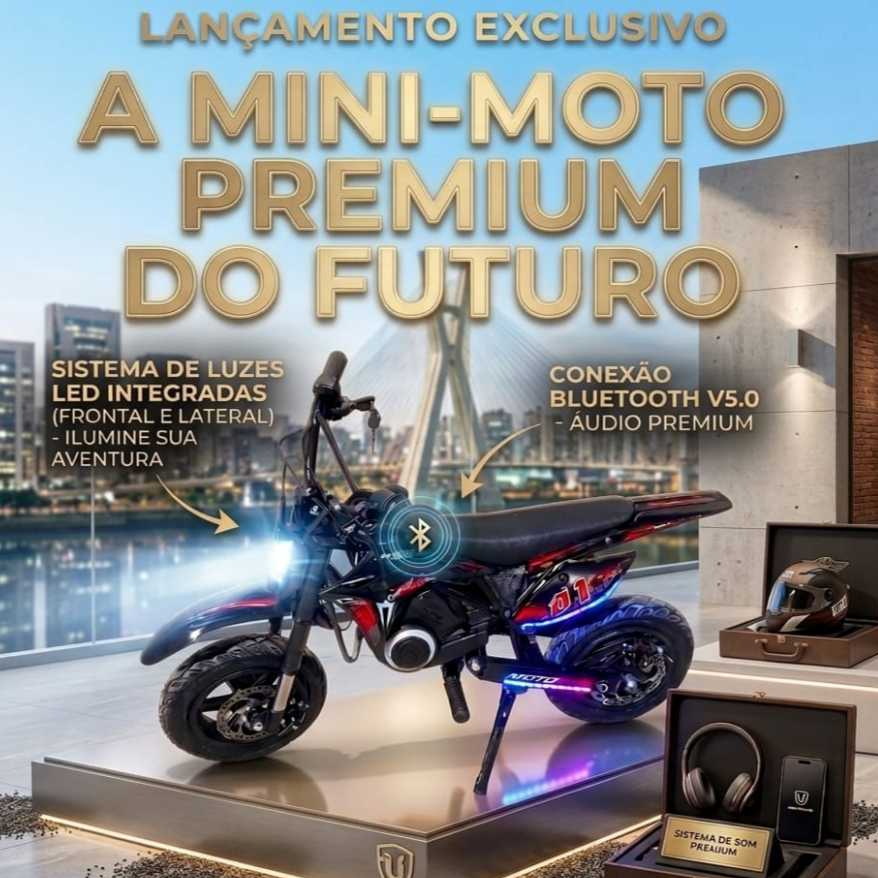 Mini Moto Eletrica Com Led Bluetooth de 180w a 300w Motocroos  Infantil  Freio a Disco 21 kmh Lançamento Premium