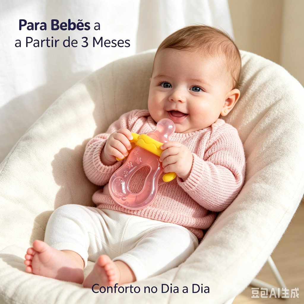 Brinquedo Mordedor Massageador Gengiva Com Água Mamadeira Azul Ou Rosa Bebê