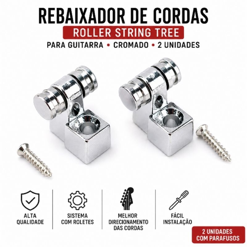 Par Rebaixador de Cordas Roller String Tree Guitarra Cromado 2un