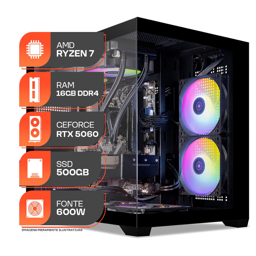 PC Gamer Titan Pro, AMD RYZEN 7 5700X, Water Cooler, GeForce RTX 5060 8GB, 16GB 