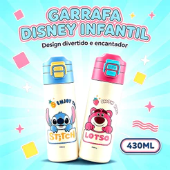 Garrafa Stitch Azul Antivazamento Resistente Escolar Disney 430ml