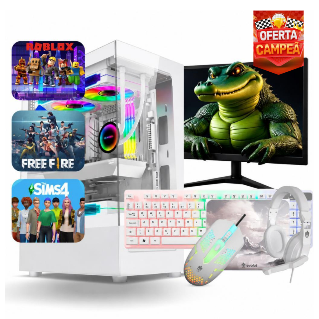 Computador Completo I5 Memoria Ram 16GB Monitor Mouse Teclado Fone de ouvido Branco
