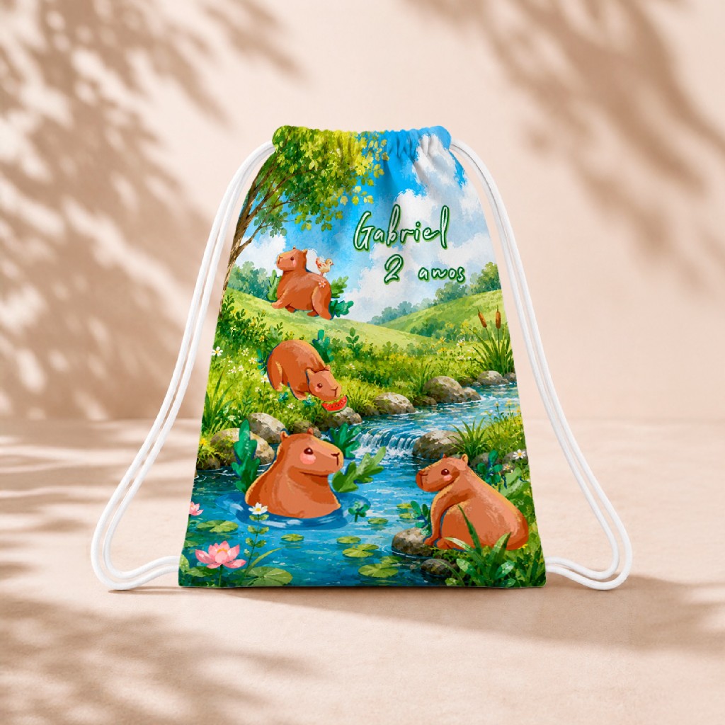 10 Mochila Personalizada Infantil 18x26 Sacolinhas Surpresa Festa Aniversário Lembrancinha Capivara Cute M1