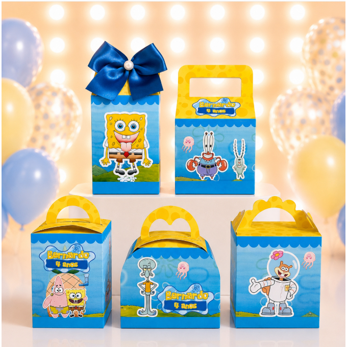 kit Bob Esponja Festa  Caixas Personalizados  - Lembrancinha kit de aniversário infanti lde aniversário