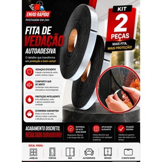 Kit 2 Peças Fita Espuma Adesiva para Vedação Polietileno Preta 30 Metros 14x4mm Vedar Frestas Portas e Janelas Promoção