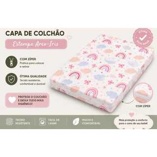 Capa para colchao de berço com ziper estampado safari verde selva animais