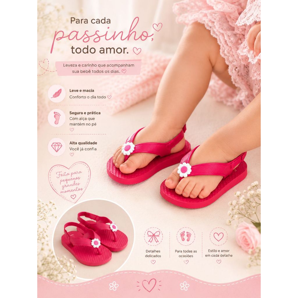 Sandália Infantil Bebê Menina Chinelo Antiderrapante Com Elastico Confortavel