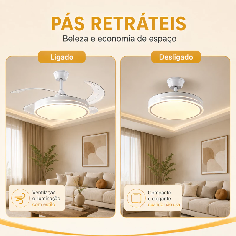 Ventilador de Teto Plafon 6 Pás Retráteis Ultra Silencioso LED — foto 8