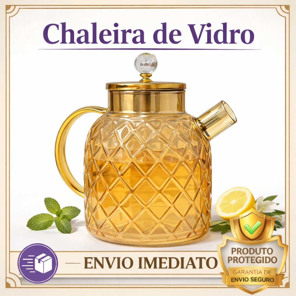 VidroViva Chaleira de Vidro Borossilicato Âmbar 1,8L com Filtro Inox Vai ao Fogo