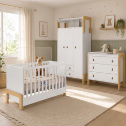 Quarto de Bebê Completo Berço mini cama Guarda-Roupa Cômoda Fantasia Qmovi e Colchão Gazin