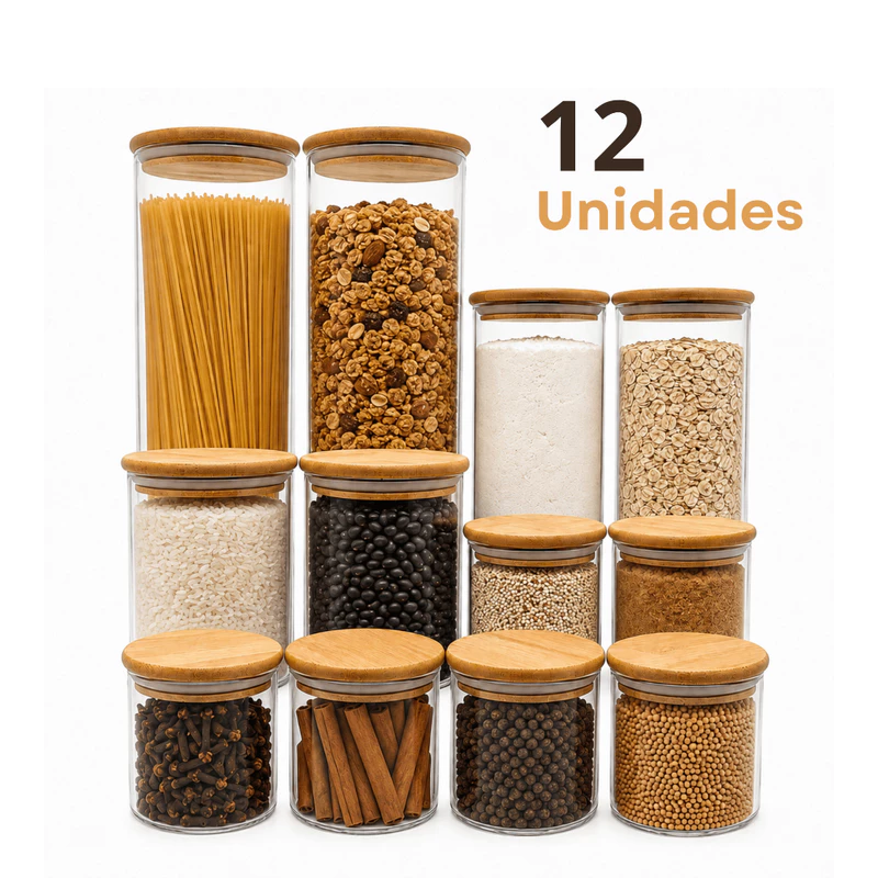 Kit de Potes Herméticos de Vidro Redondos