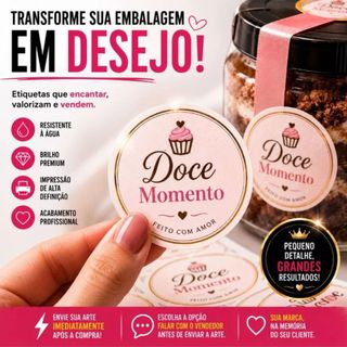Adesivo Personalizado 4x4 Etiqueta Logo Empresa Resistente à Água Brilhante Premium Embal…