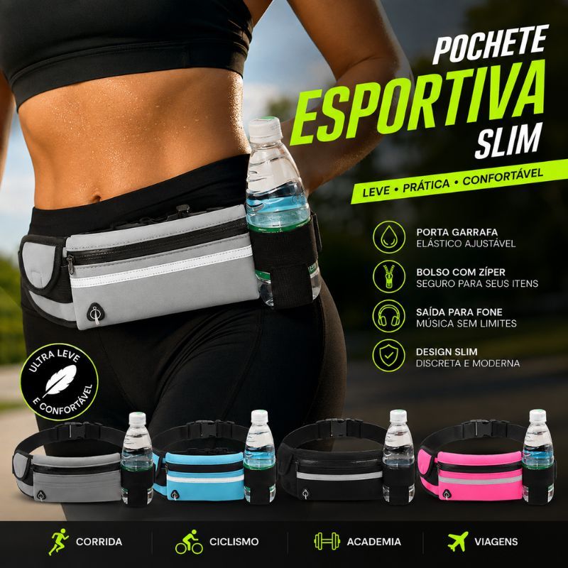 Pochete Esportiva Corrida Slim Impermeável com Porta Garrafa