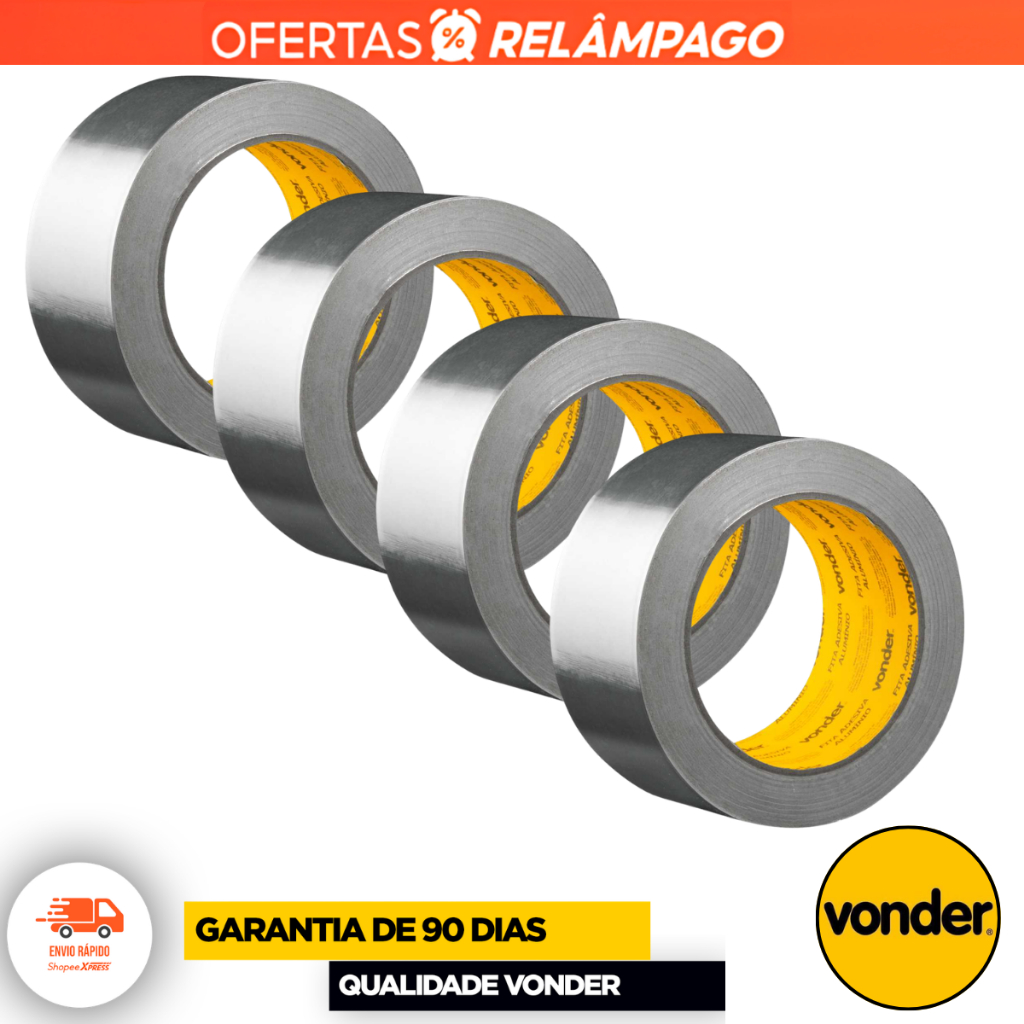 Fita Adesiva de Alumínio 50mm x 30 Metros VONDER Alta Resistência para Vedação Isolamento e Reparo
