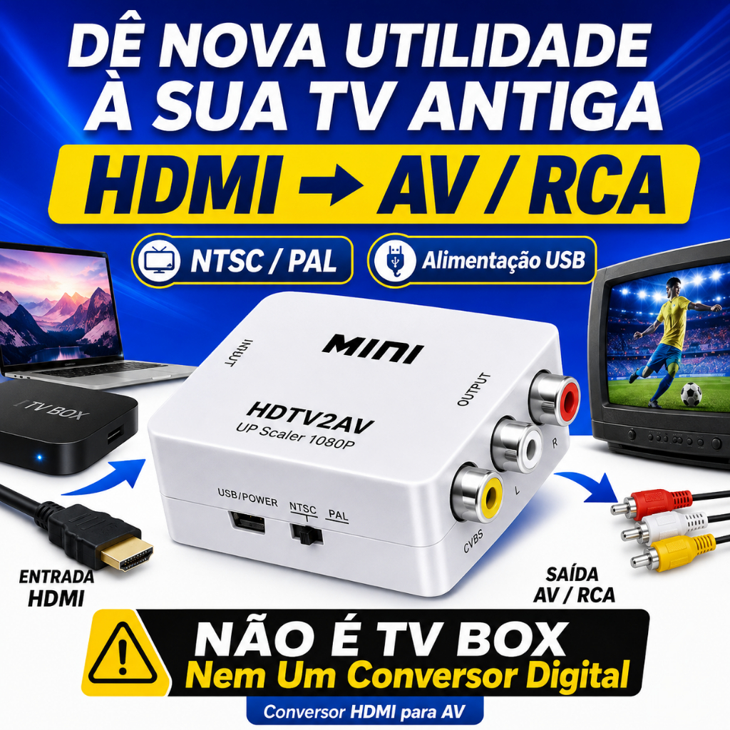 Conversor HDMI Para AV RCA Mini HDMI2AV NTSC PAL Para TV Antiga TV Box Notebook Não Bidirecional