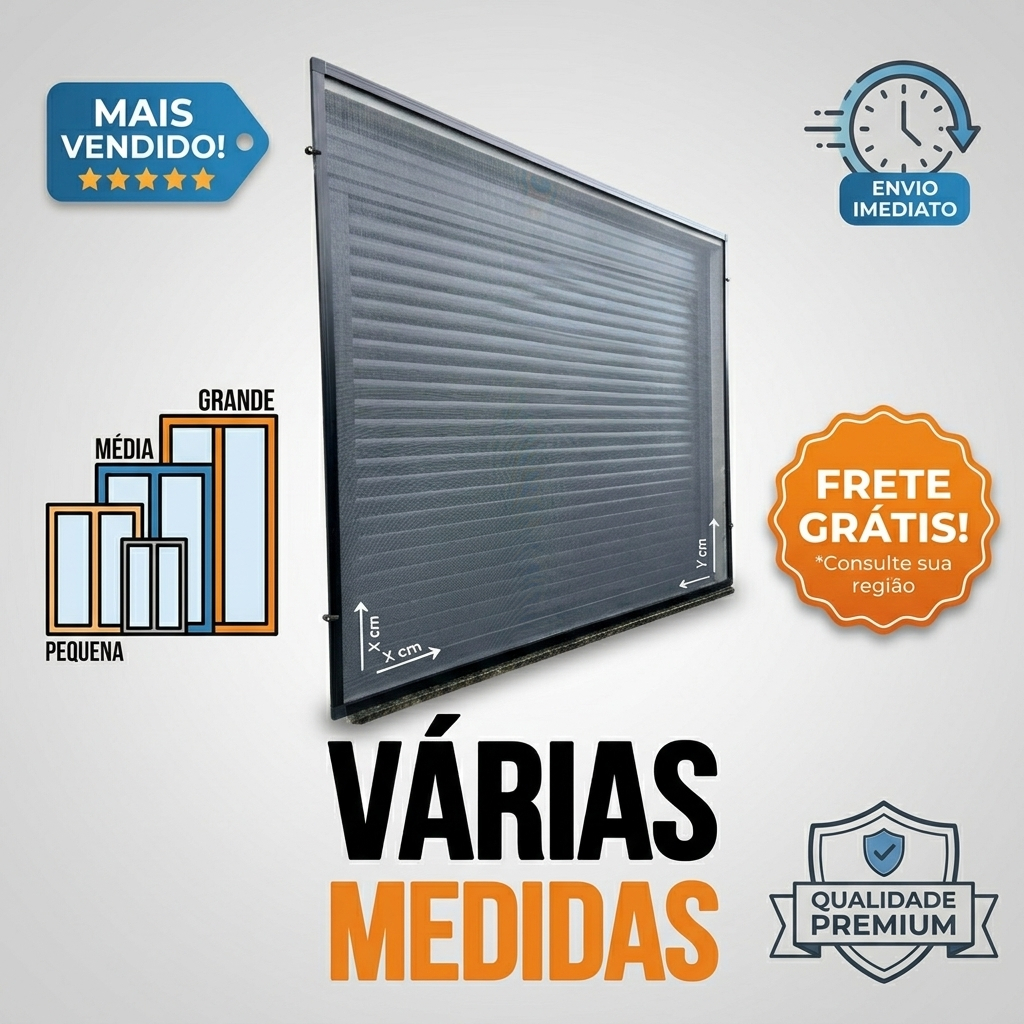 Tela mosquiteira mosquiteiro removivel perfil aluminio preto ou branco completo (várias medidas)