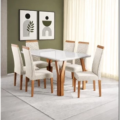 Conjunto Sala de Jantar Mesa 154cm Atlas Tampo com Vidro com 6 Cadeiras Atlas Madetal