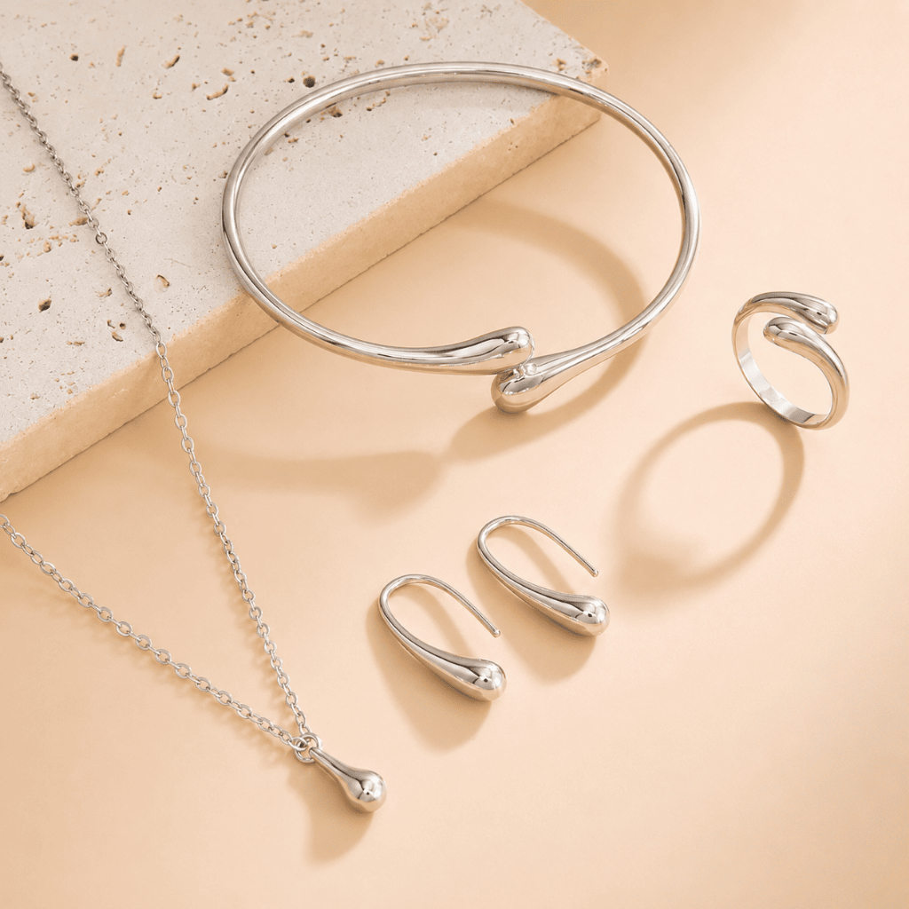 Colar De Prata De Moda + Pulseira + Anel + Brincos
