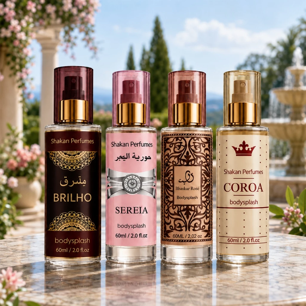 Kit 4 Perfumes Femininos Body Splash Shakan 60ml Brilho Sereia Bhaskar Rosé Coroa Fragrâncias Doces e Marcantes — imagem 1