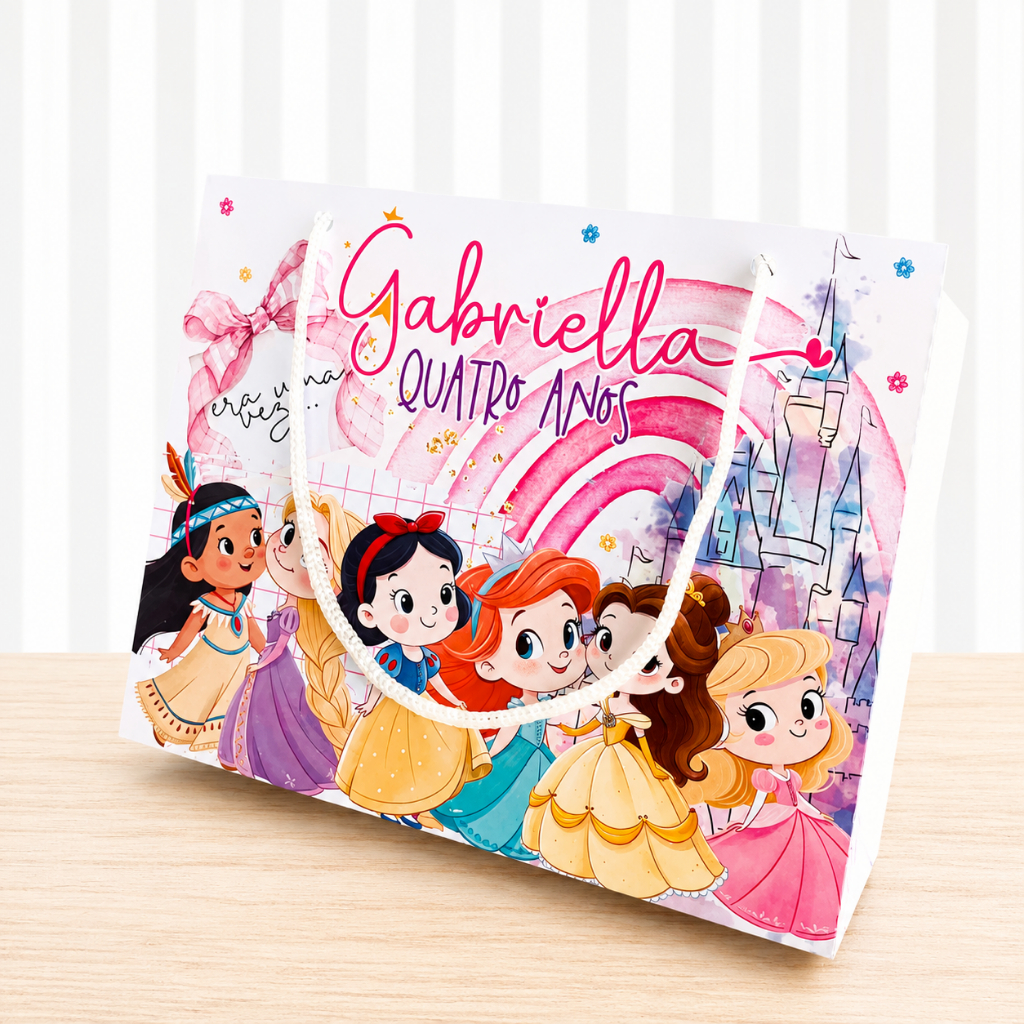 Sacolinha G princesas baby Personalizada para Festa Infantil - sacolinha princesas - Lembrancinha de Aniversário.