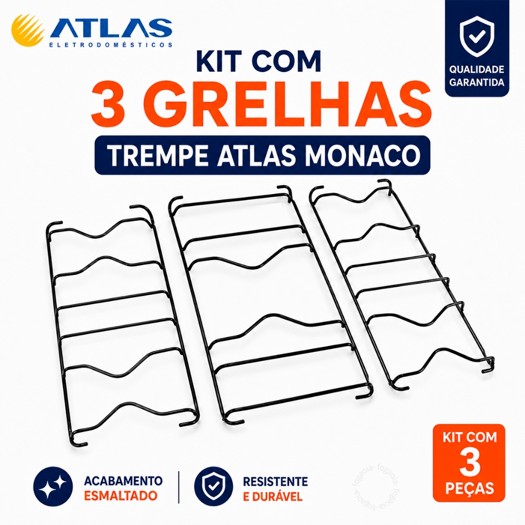Kit 3 Grelhas Trempe Para Fogão 5 Bocas Atlas Monaco Grécia Atenas Com Pino