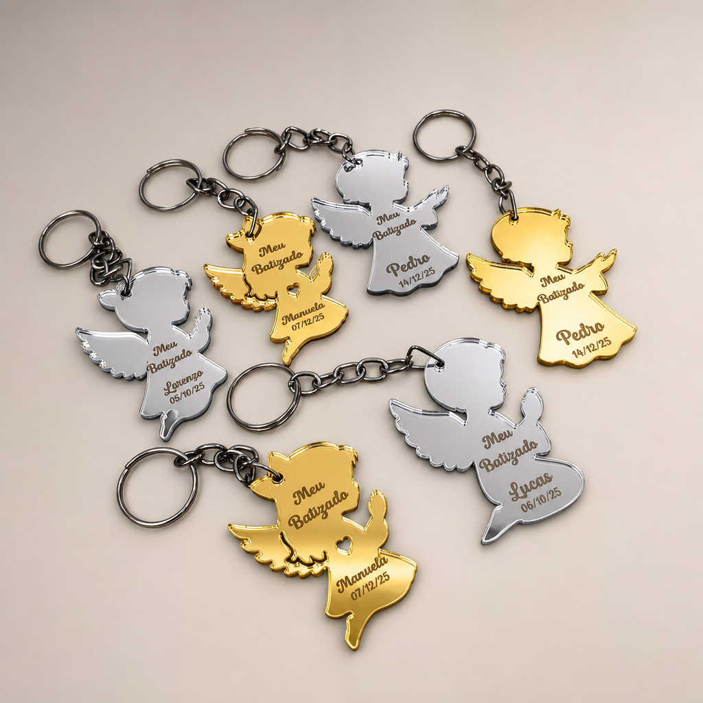 Kit Lembrancinha chaveiros Anjo, Batizado, Crisma, Eucaristia, Apresentação. Personalizado! Em acrílico.