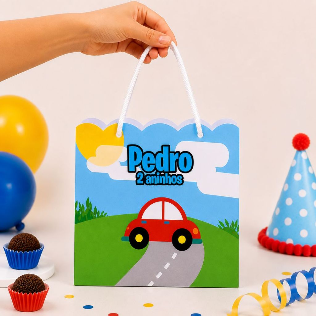 Sacolinha Carrinho - Lembrancinha - Personalizado - Festa infantil - decoração - Aniversario