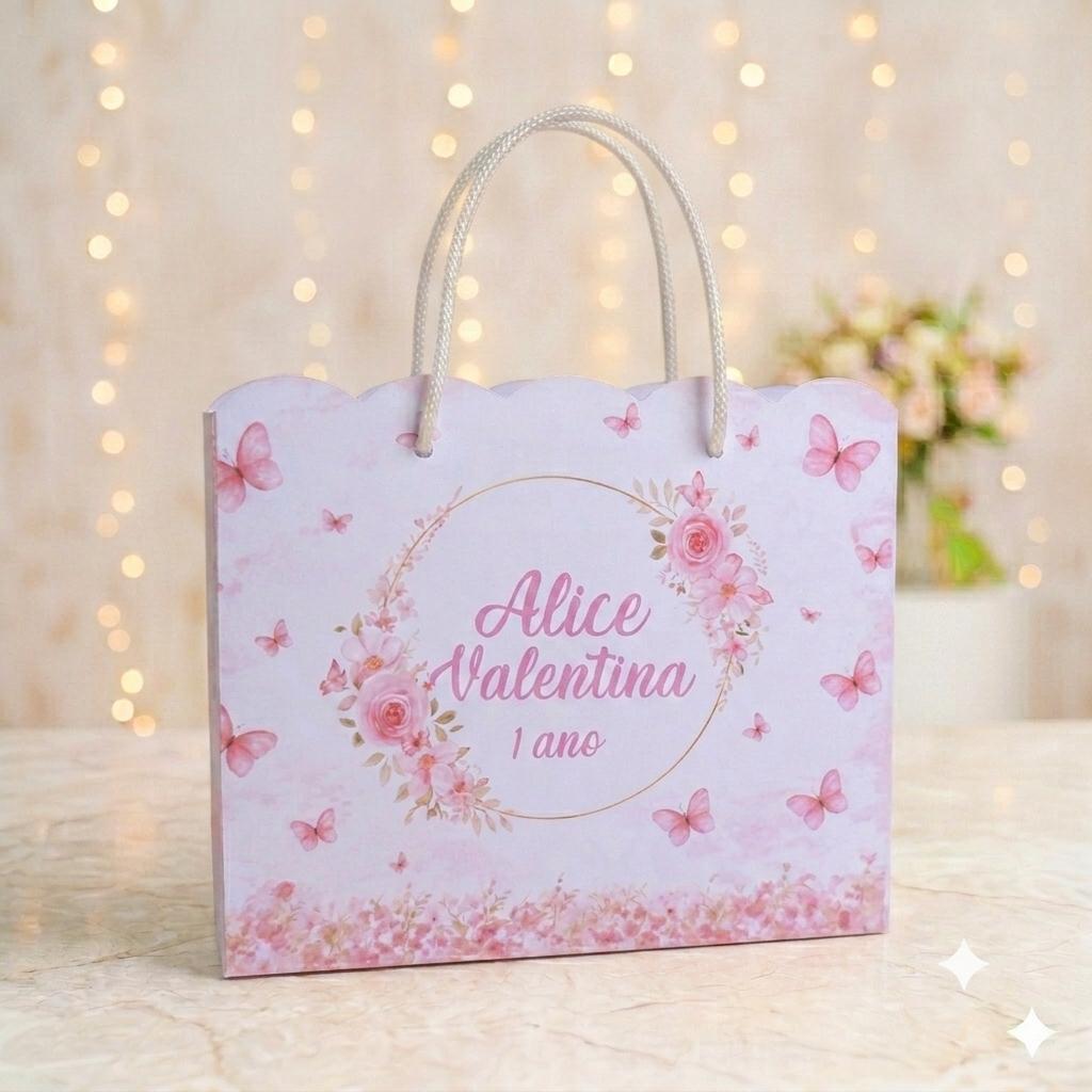 Sacolinha Jardim das Borboletas Rosa,Personalizados Jardim Encantado ,Kit Festa , Caixinhas Surpresa