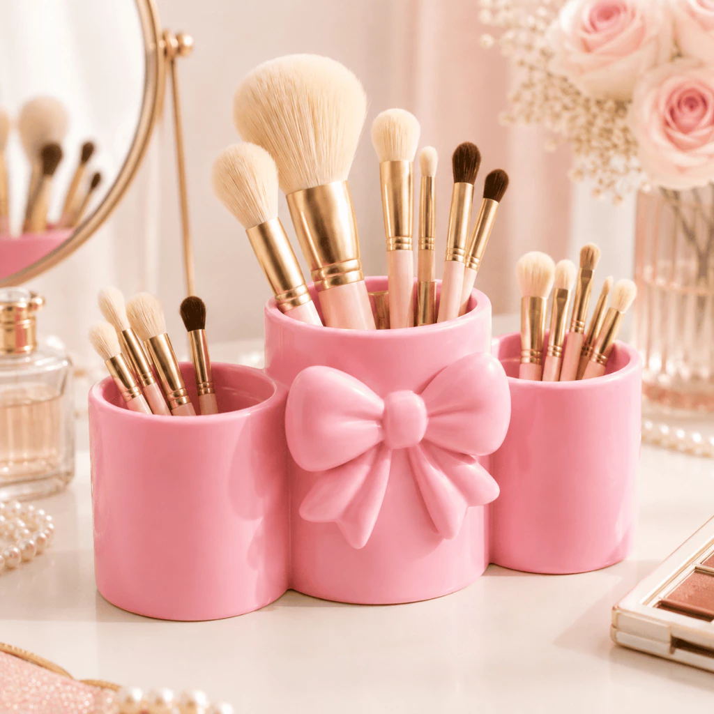 Porta Pincéis Maquiagem Organizador Mesa Porta Canetas Laço Elegante — imagem 1