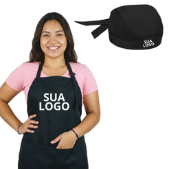 Avental Personalizado Cozinha Com Bolsos Frontal + Touca