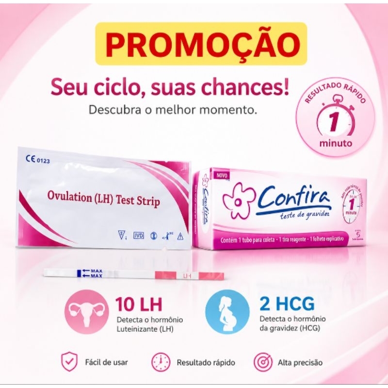 Teste de Ovulação 10 unidades mais Teste de Gravidez 2 Unidades