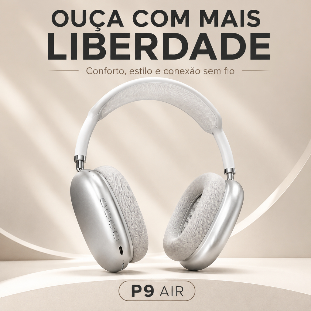 Fone de Ouvido Bluetooth P9 Air Sem Fio Headphone com Microfone Cartão TF Prata