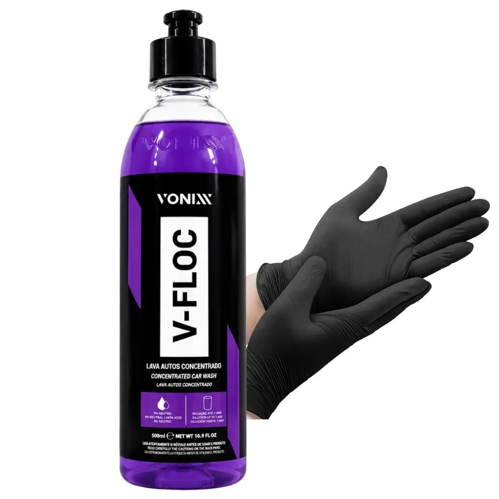 V Floc Vonixx Shampoo Automotivo Concentrado Ph Neutro 500ml Original C/ Luvas Lava Autos  carro moto caminhao vonix