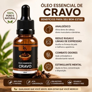 Óleo de Cravo Puro 30ml 100% Natural Combate Fungos Para Unhas e corpo - L&Beauty