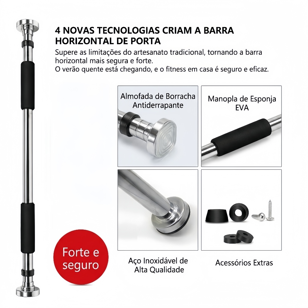 Aparelho Abdominal Ventosa Dupla 12.5cm KINETX, 3 Níveis de Ajuste, Barra Fitness para Treino em Casa com Elástico