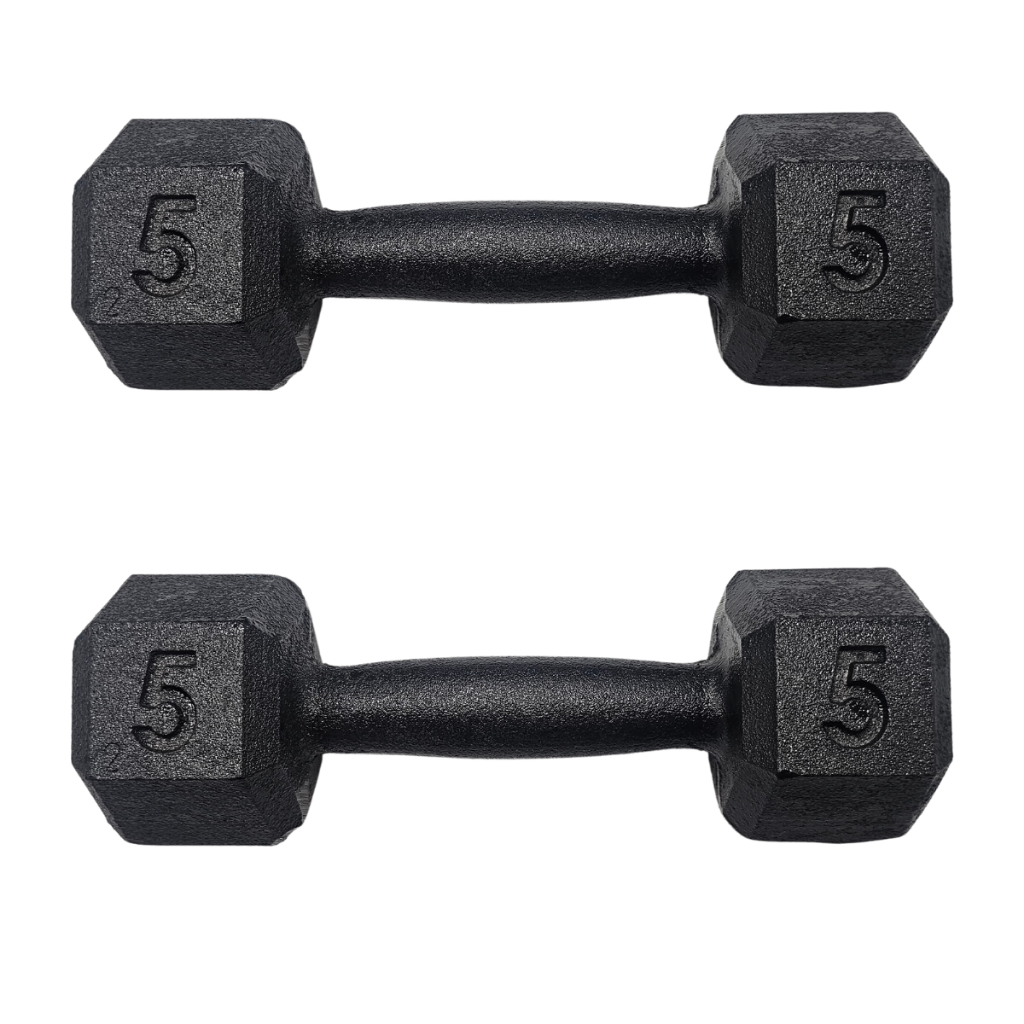 Kit Par de Halter Sextavado 5kg Pintado Musculação Academia Peso Livre