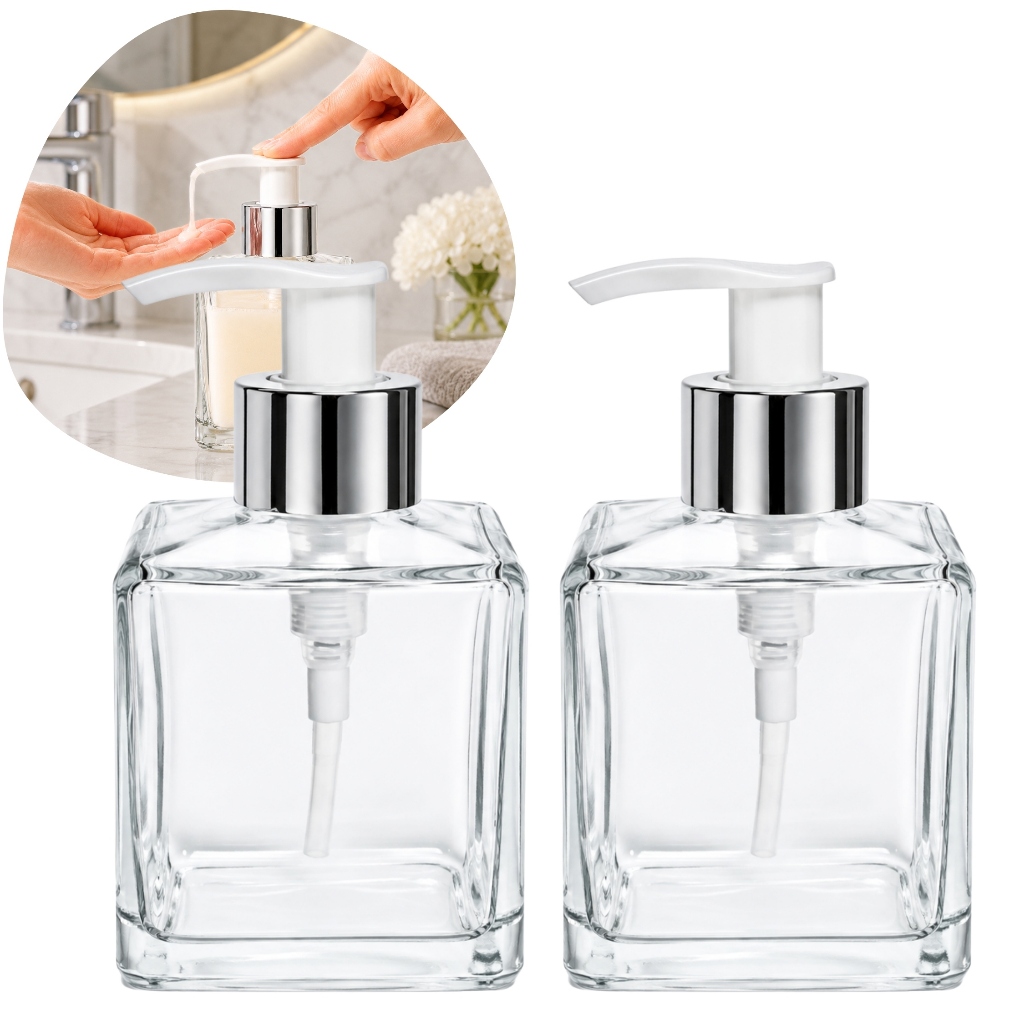 Kit 10 Frasco de Vidros Cubo 250ml Frasco P/ Sabonete Liquido Pump Luxo