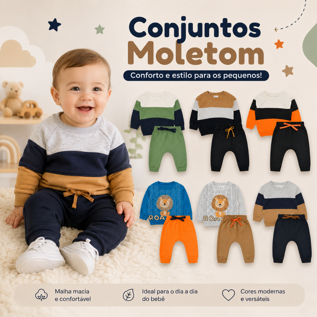 Conjunto Moletom Bebê Menino. Ótima qualidade Inverno  tamanho P ao 3
