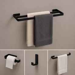 Kit Acessórios Banheiro Preto Fosco 4 Peças Porta Toalha Banho Duplo Mais Grosso Luxo