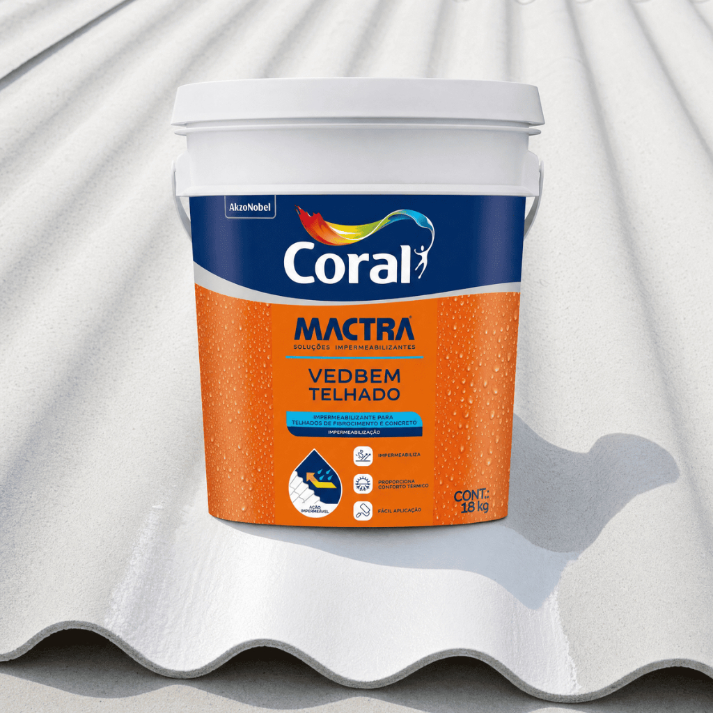 Tinta emborrachada Impermeabilizante Para Telhados e Paredes Coral Mactra Vedbem Telhado Branco 18KG