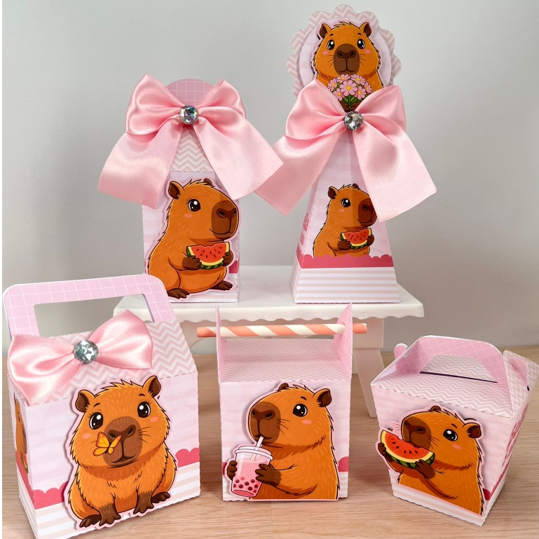 Kit Festa LUXO Personalizados CAPIVARA COR ROSA | Caixinhas Personalizadas | Lembrancinhas Aniversário | Festa Infantil