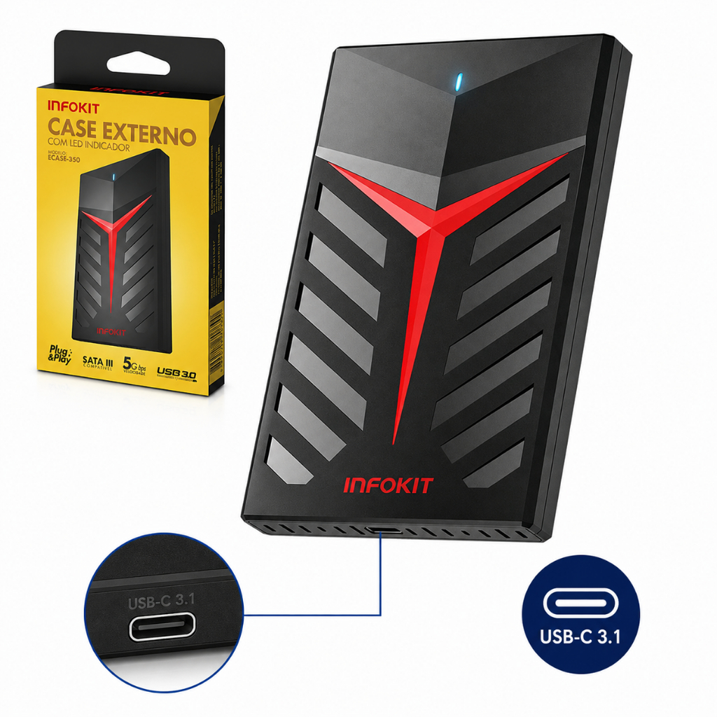 Kit Atacado 50 Case Externo P/ Hd Ssd 2.5  Usb 3.0 Gamer Led - INFOKIT