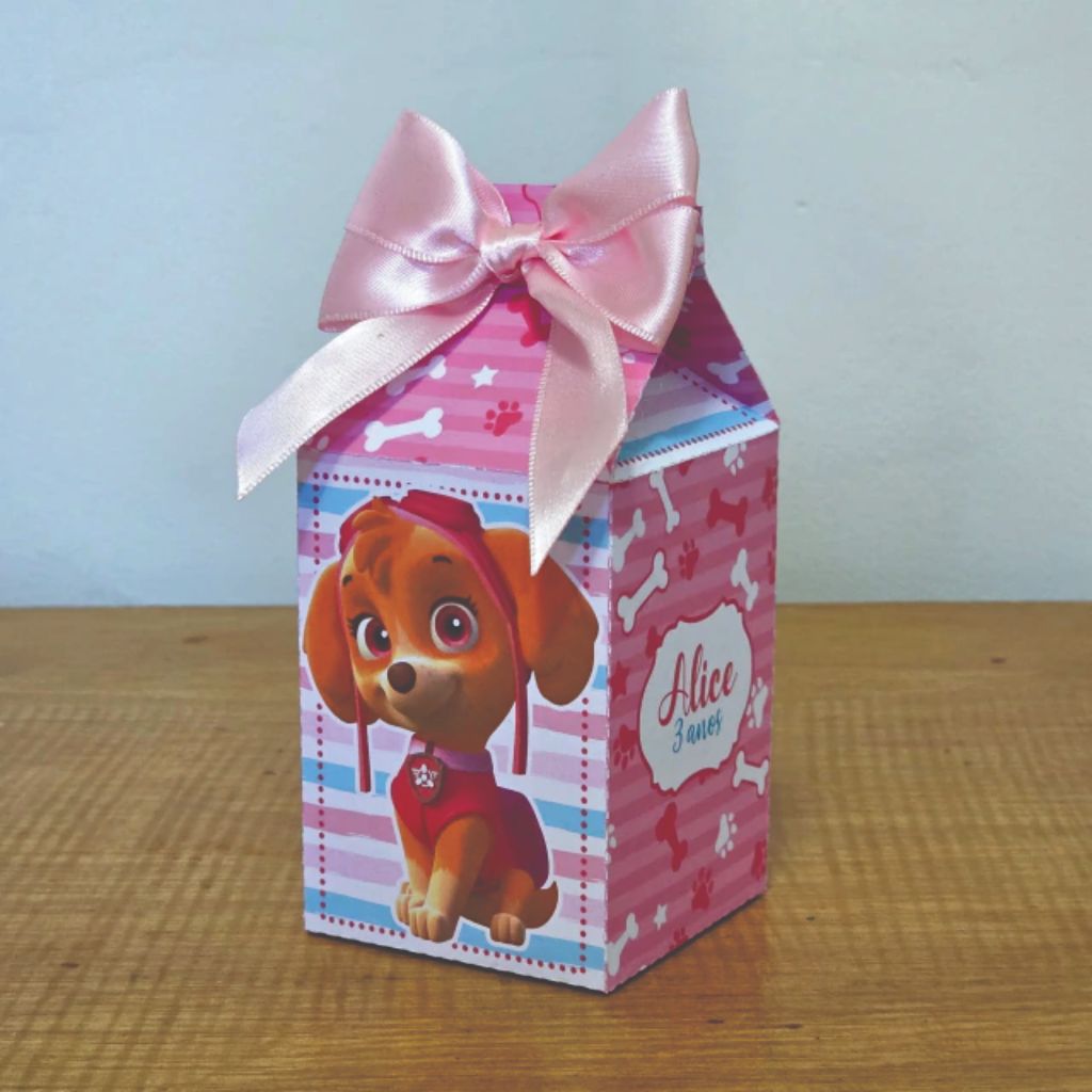 Caixinha Milk PATRULHA CANINA ROSA personalizada  - lembrancinha de festa 10/20/30/40 unidades