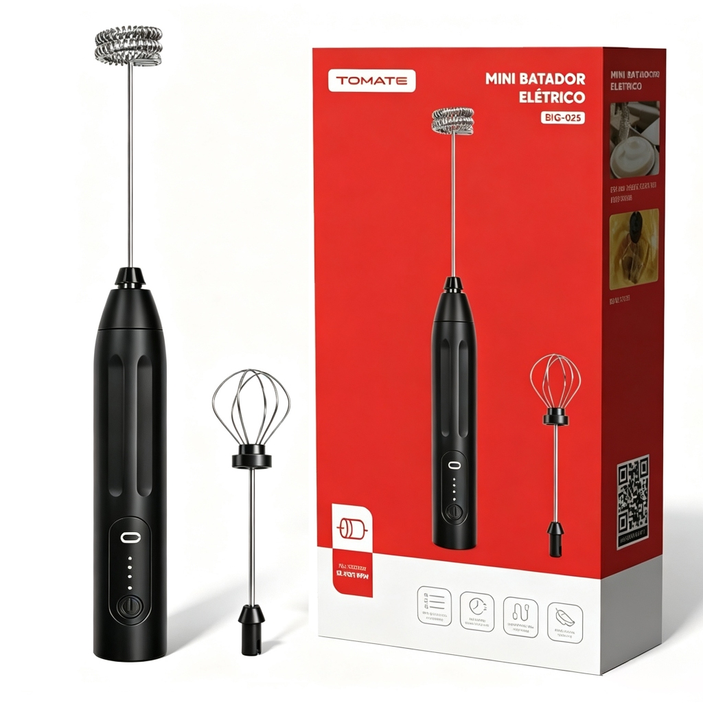 Batedor Misturador Mixer Elétrico Portátil para Bebidas Leite Café Ovos Recarregável Usb