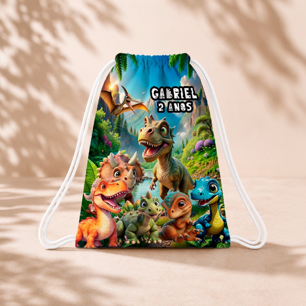 10 Mochila Personalizada Infantil 18x26 Sacolinhas Surpresa Festa Aniversário Lembrancinha Dinossauros Dinossauro M1