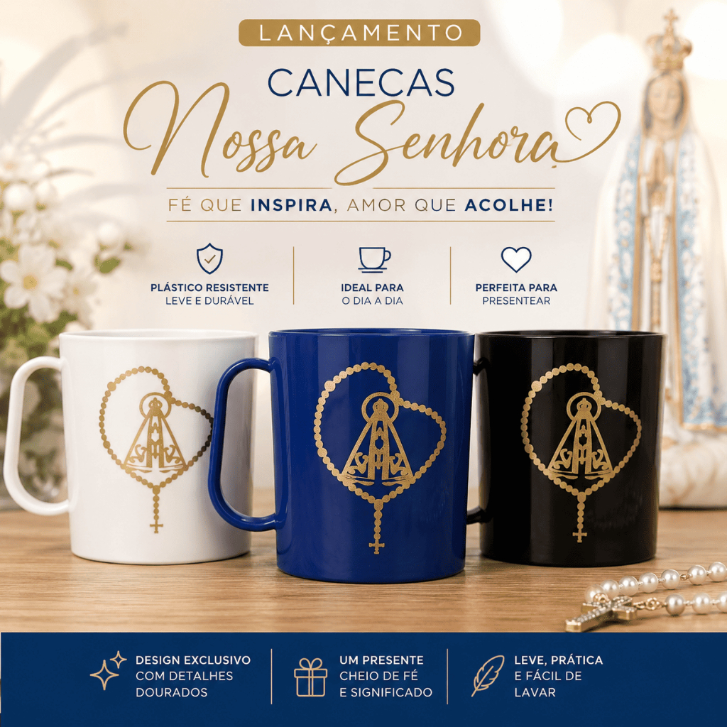 Kit 10 Canecas Nossa Senhora 320ml Plástica Religiosa Fé Presente Lembrancinha