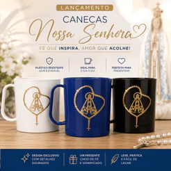 Kit 100 Canecas Nossa Senhora 320ml Plástica Religiosa Fé Presente Lembrancinha