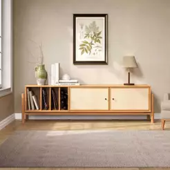 Rack Retrô TV 75 Rattan 185 cm 4 Nichos Para Vinil Madeira Freijó Mona