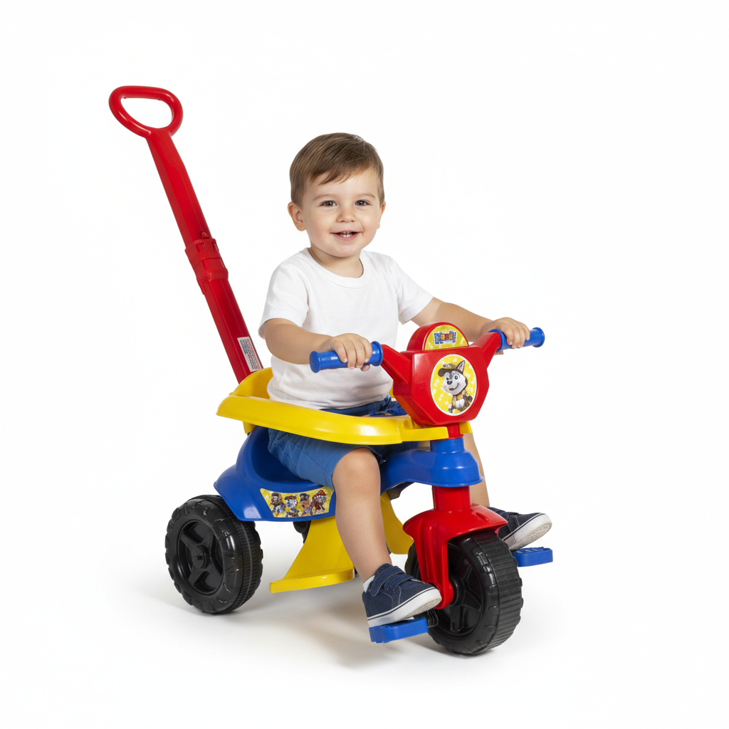 Triciclo Carrinho de Passeio Velotrol Motoca Completo Menino 1 ano Pedais, Prote