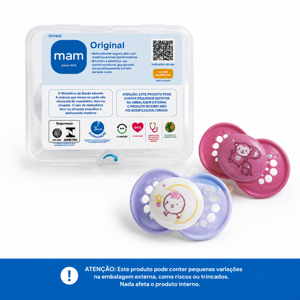 Chupeta MAM 6+ meses Air Bico Silicone Bebê Neutra Menino/Menina - Embalagem com pequenas avarias